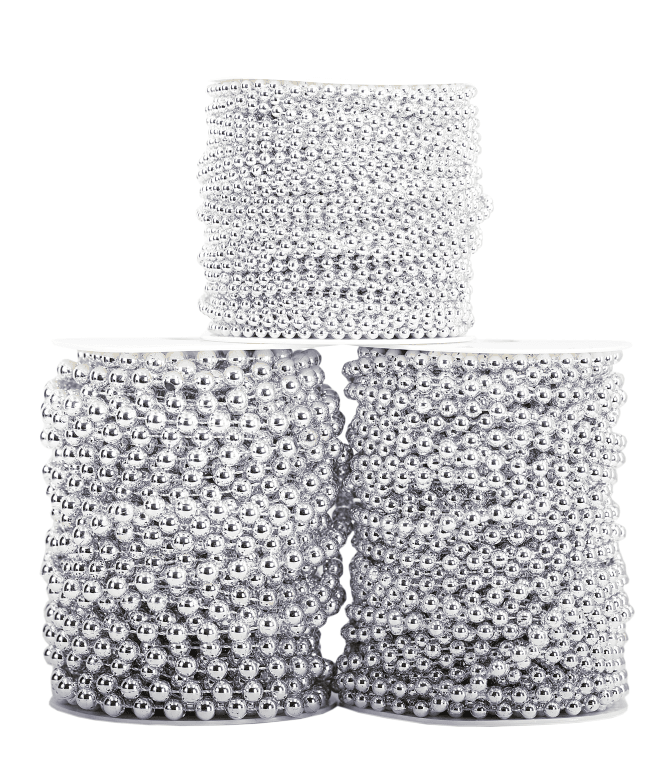 Perły metal na sznurku,  śr. 4mm/36mb, srebrne