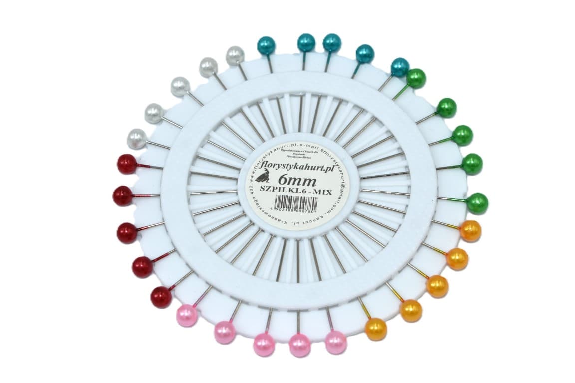 Szpilki z perełką na kole śr.4mm/38mm/40szt, MIX