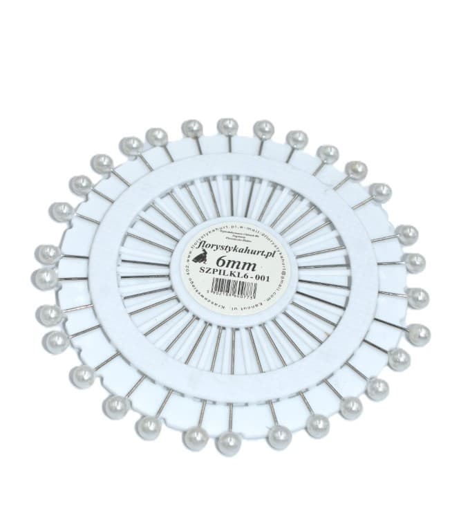 Szpilki z perełką na kole śr.6mm/46mm/30szt, białe
