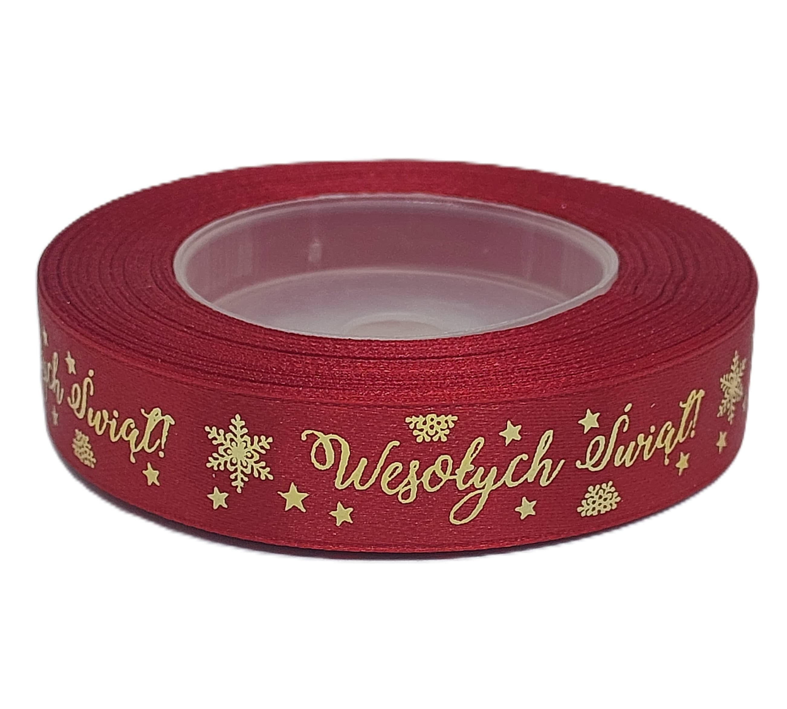 Wstążka metal Wes. Świąt, 15mm/18mb c.czerwo/złoto