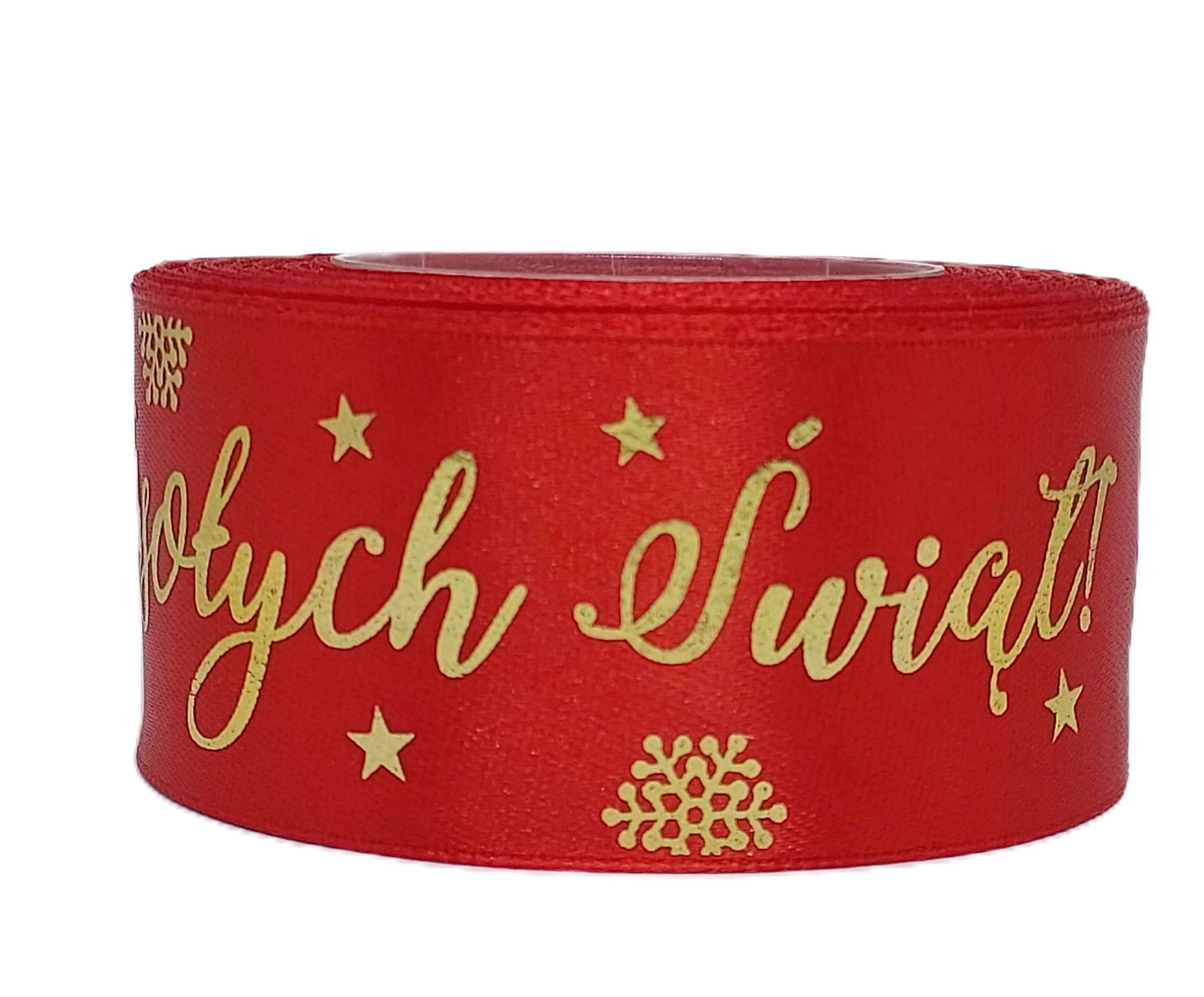 Wstążka metal Wes. Świąt, 38mm/18mb czerwona/złoto