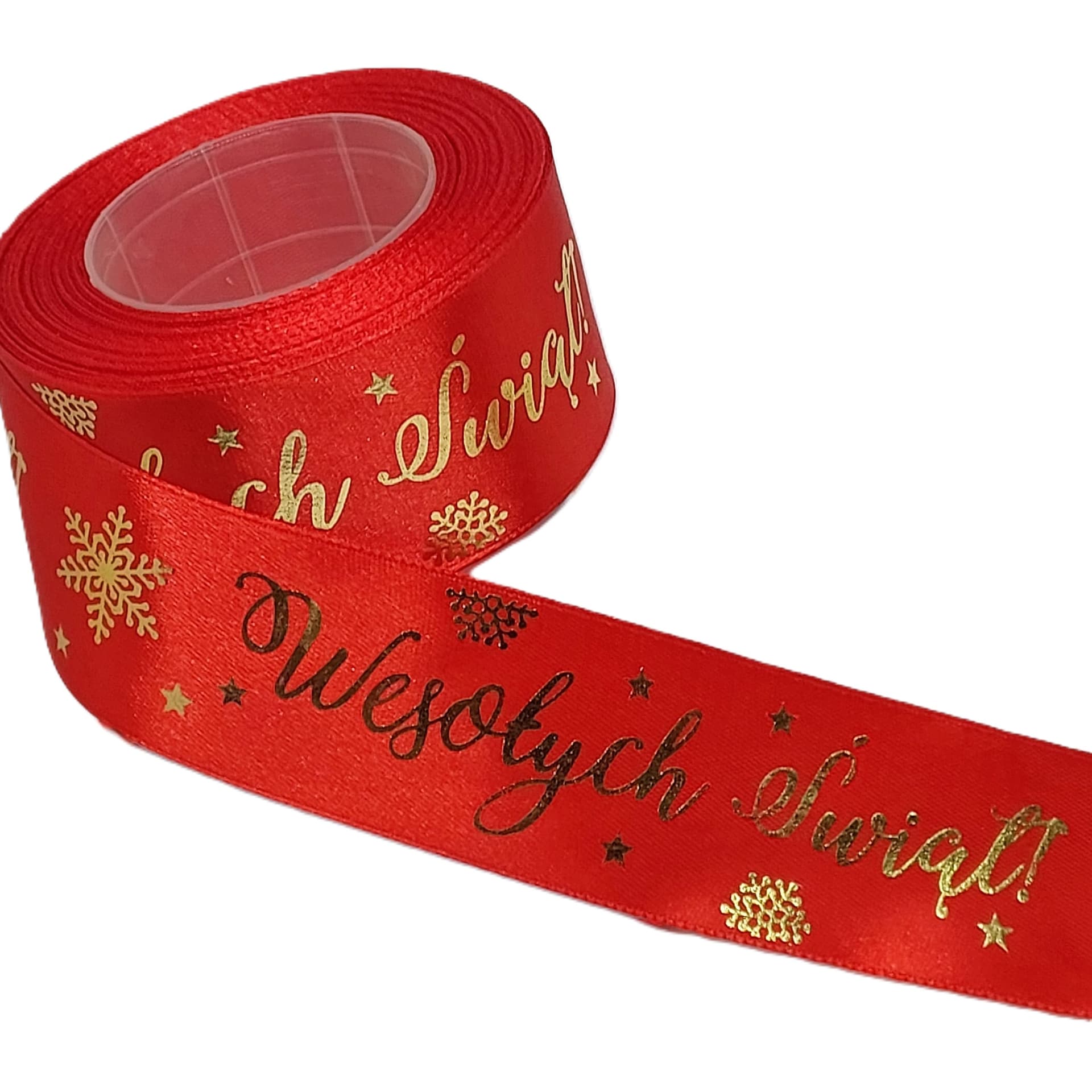 Wstążka metal Wes. Świąt, 38mm/18mb czerwona/złoto