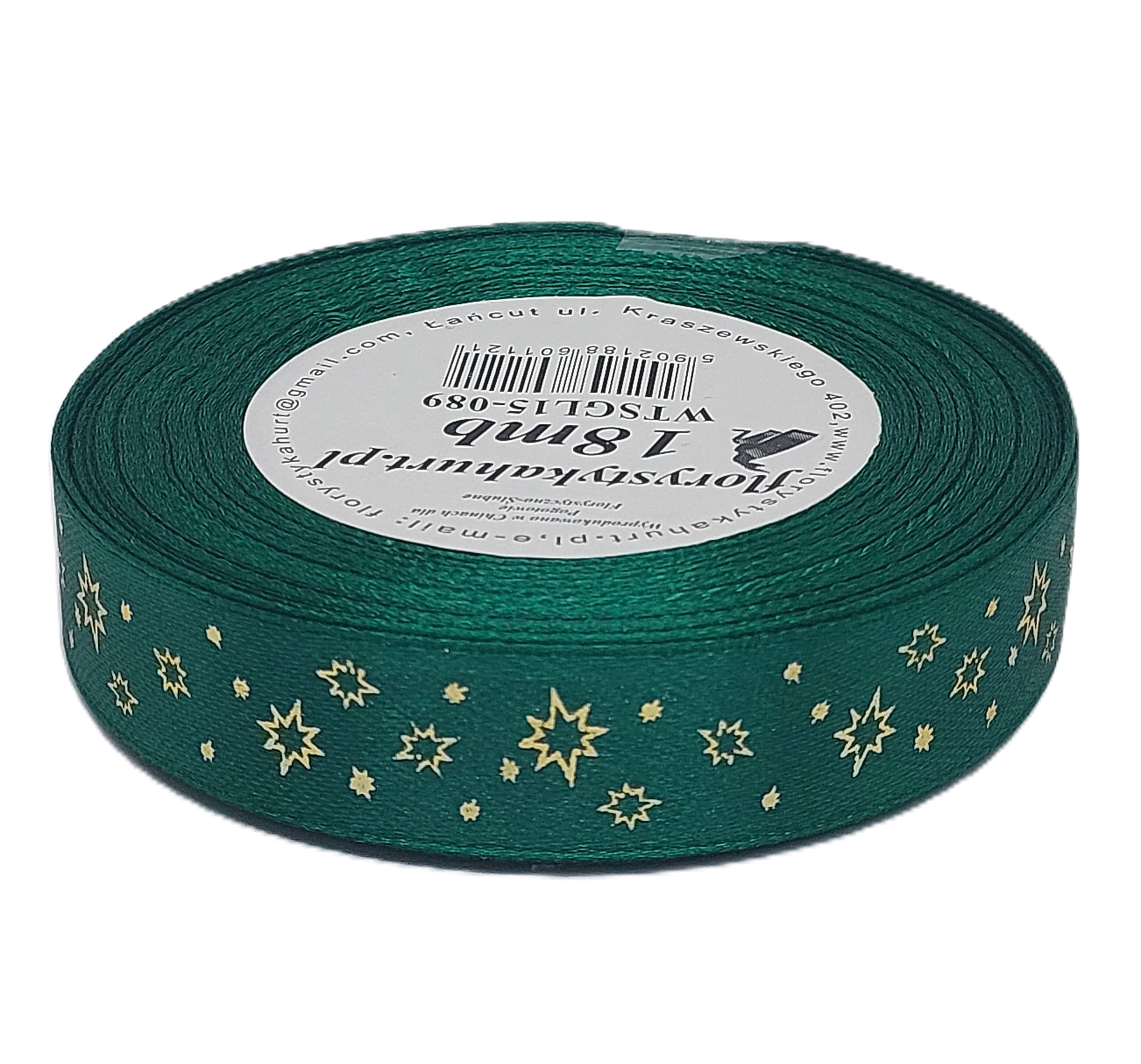 Wstążka metal GWIAZDKI, 15mm/18mb, butelka/złoto