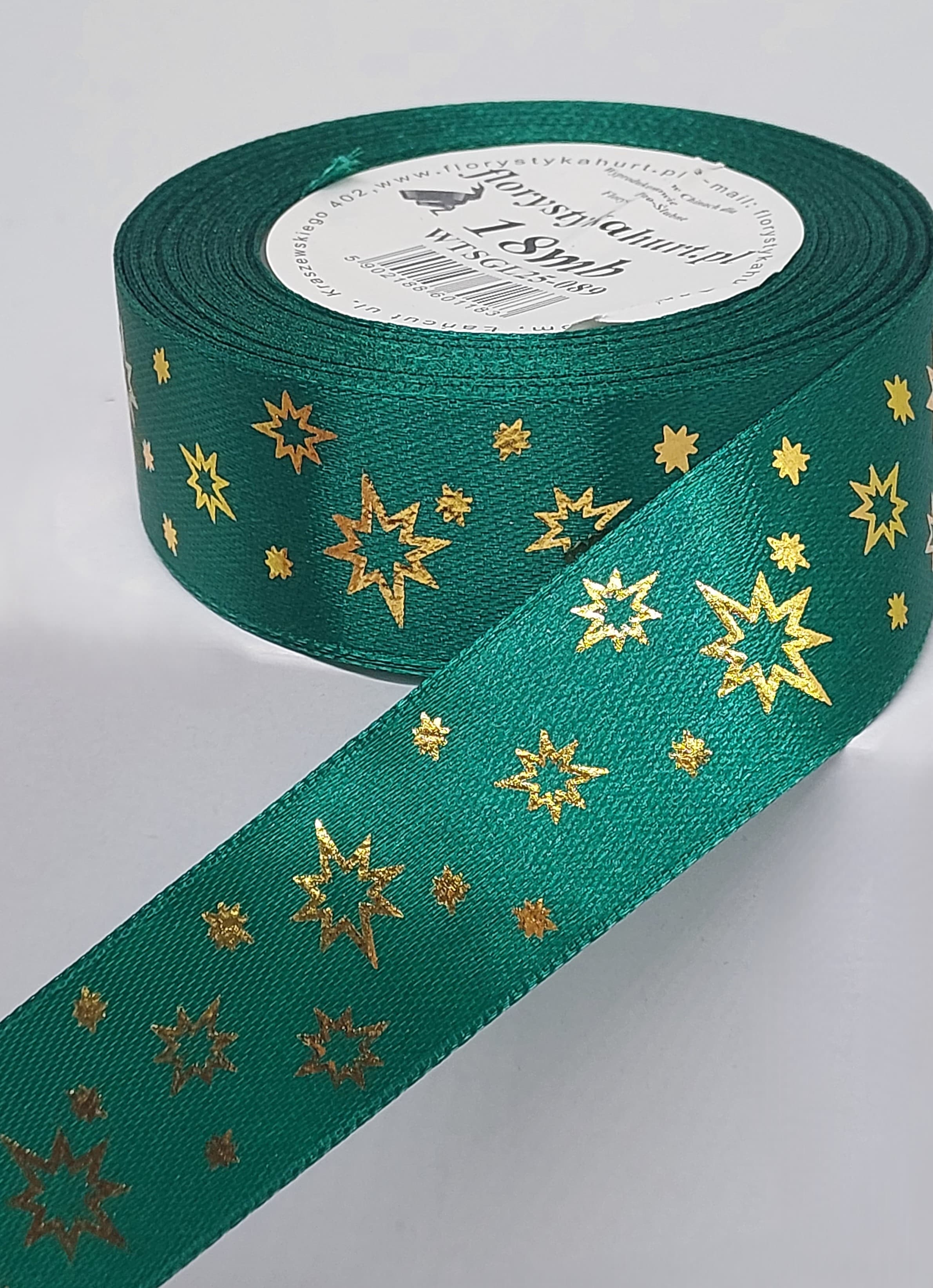 Wstążka metal GWIAZDKI, 25mm/18mb, butelka/złoto