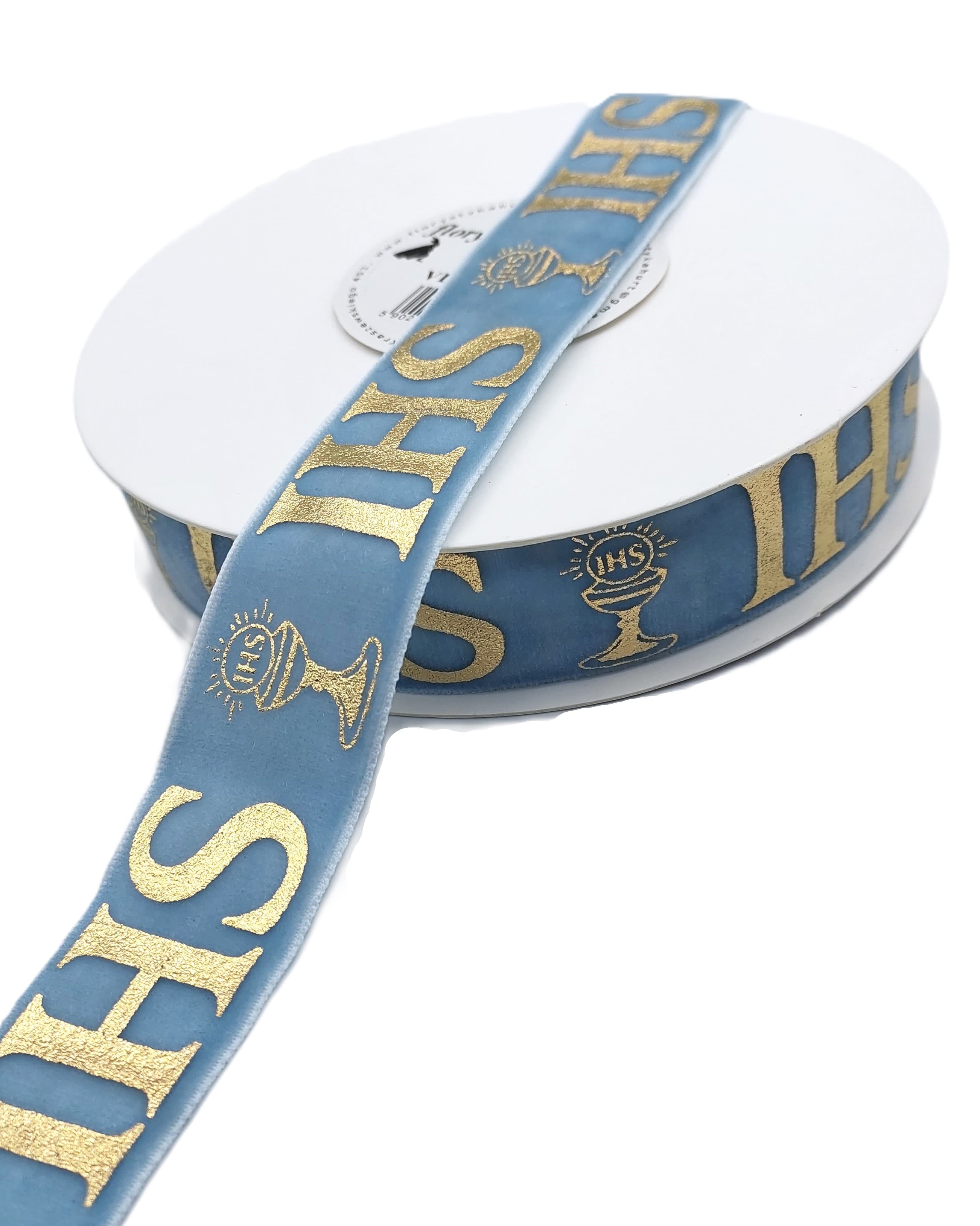 Wstążka velvetowa IHS, 25mm/9mb, błękitna