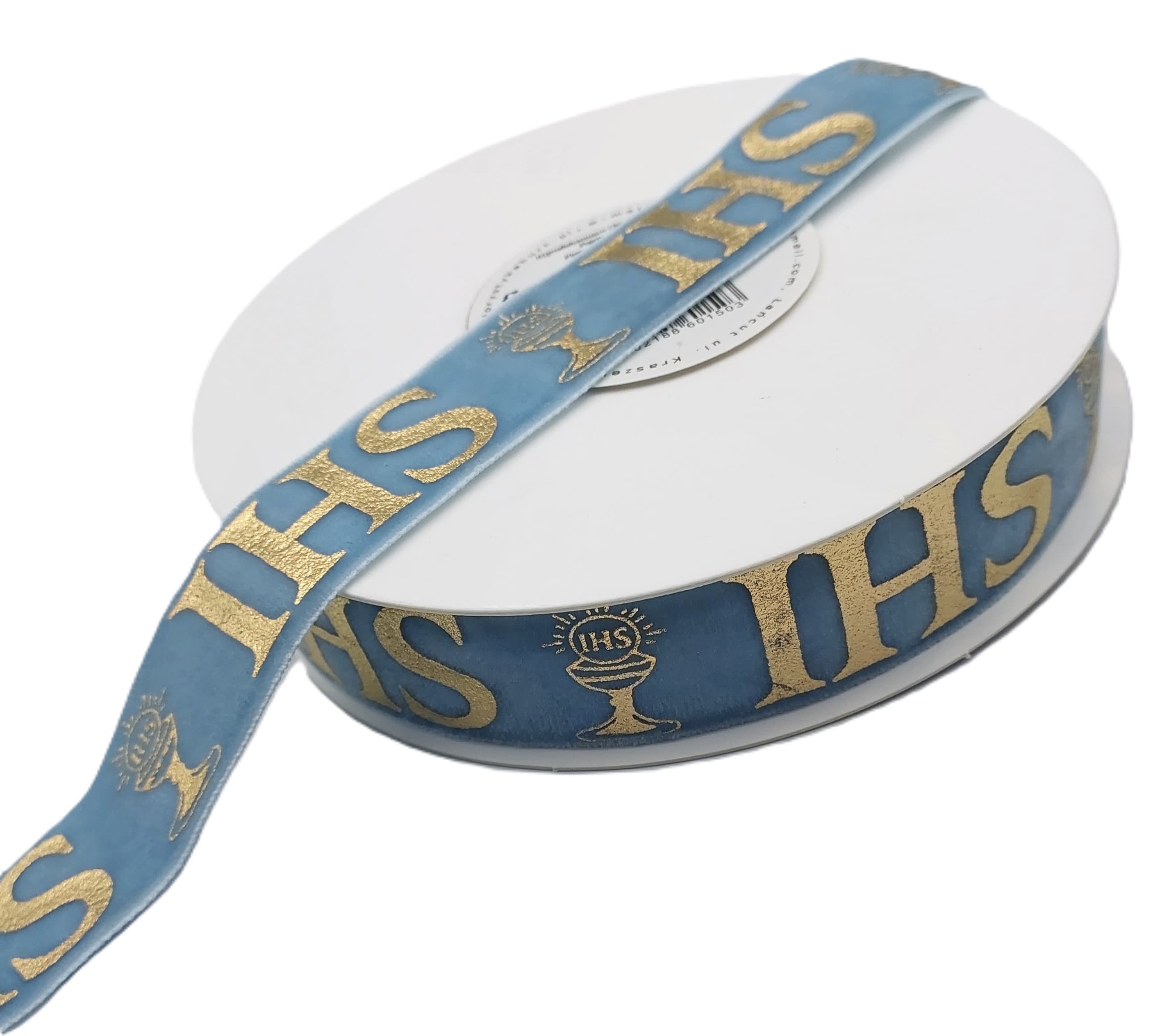Wstążka velvetowa IHS, 25mm/9mb, błękitna