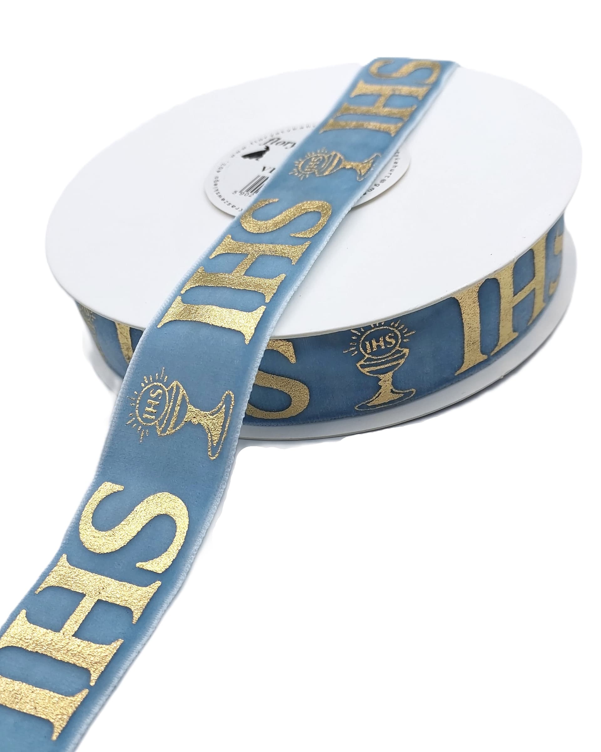 Wstążka velvetowa IHS, 25mm/9mb, błękitna