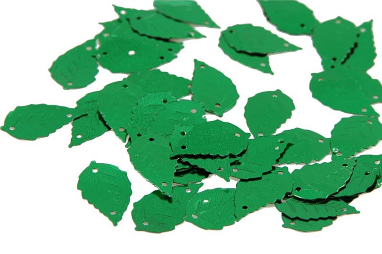 Cekiny Liscie 15x25mm/5gram zielone