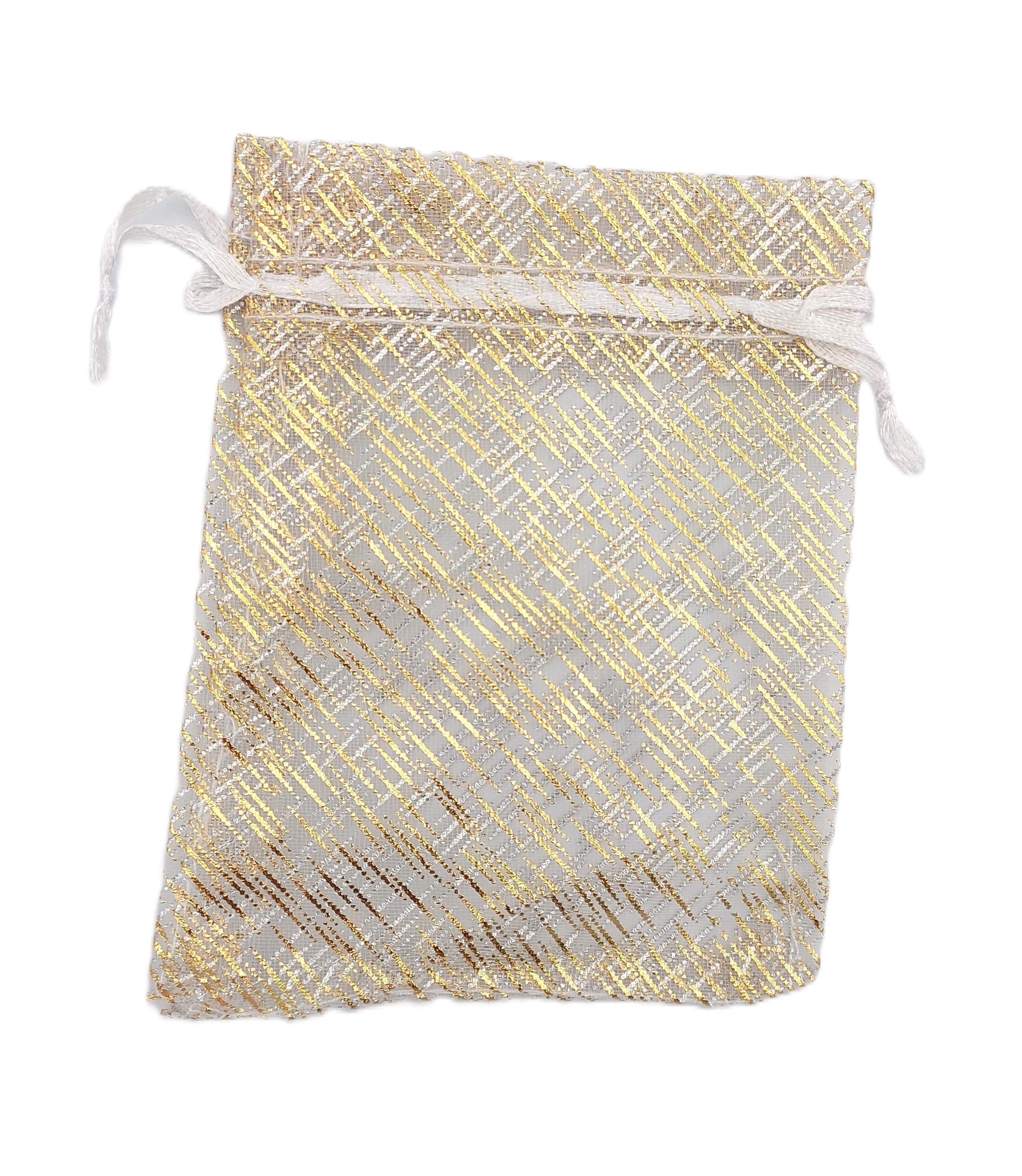 Woreczki z organzy BROKAT, 10x12cm/12szt, złote