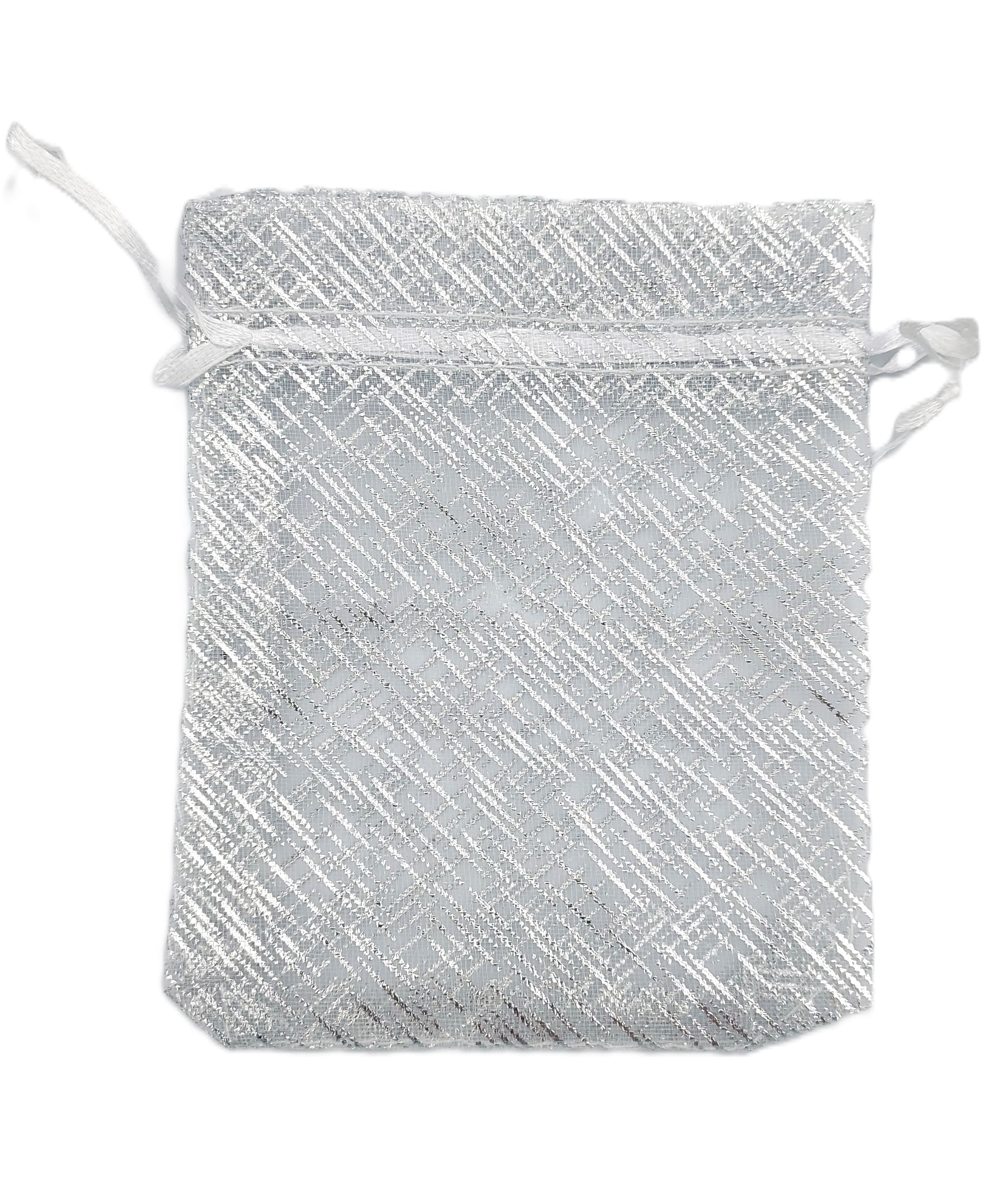 Woreczki z organzy BROKAT, 10x12cm/12szt, srebrne
