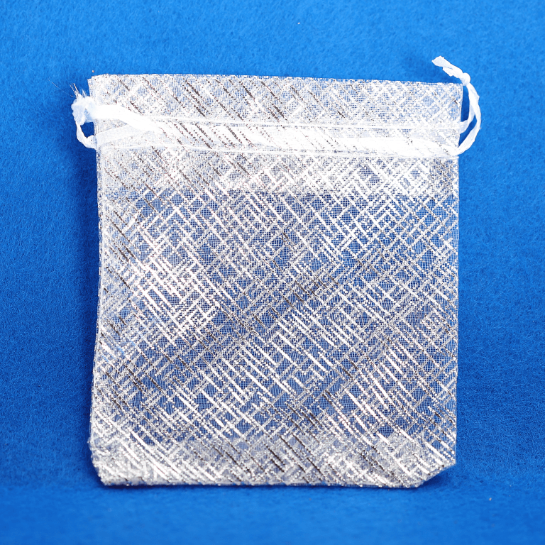 Woreczki z organzy BROKAT, 10x12cm/12szt, srebrne