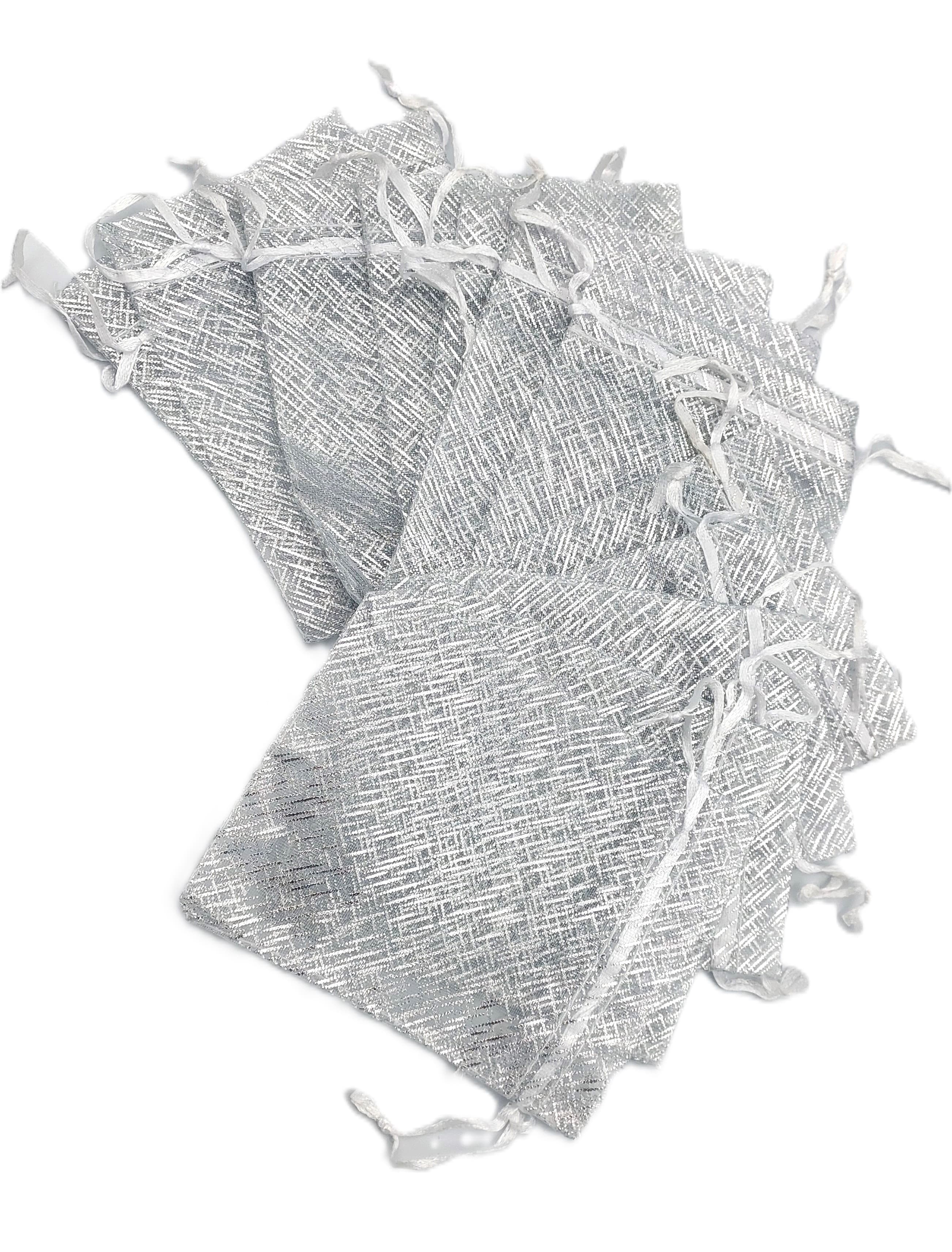 Woreczki z organzy WZORY, 12x15cm/12szt, srebrne