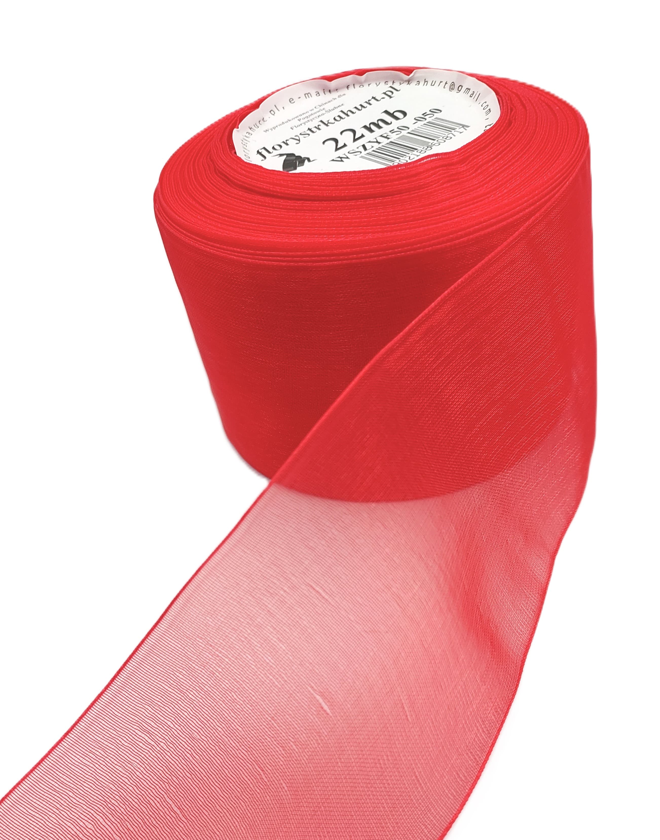 Wstążka szyfonowa, 50mm/22mb, czerwona