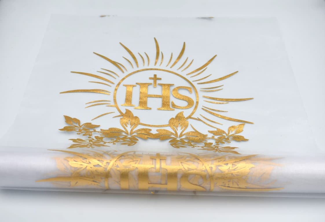 Organza komunijna pozłacana IHS, 25cm/4,5mb