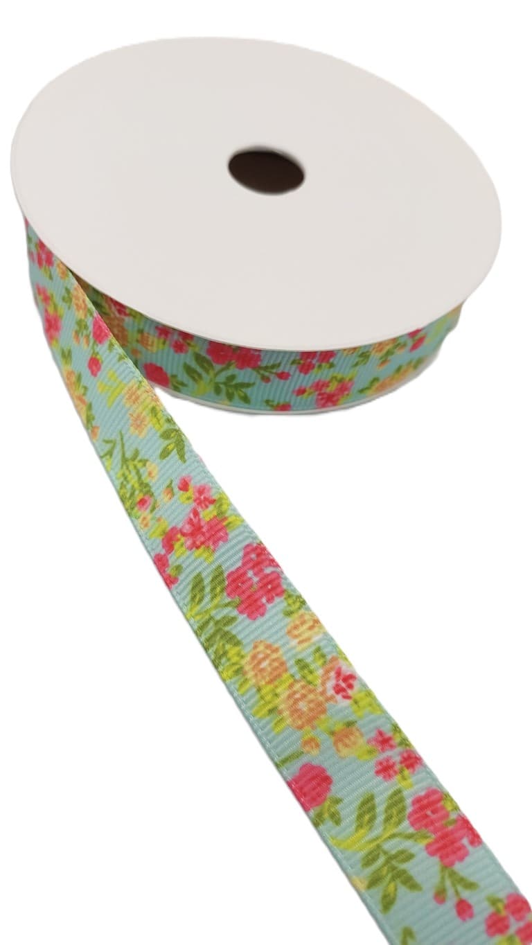 Wstążka rypsowa w kwiatki, 15mm/9,1mb, model 02