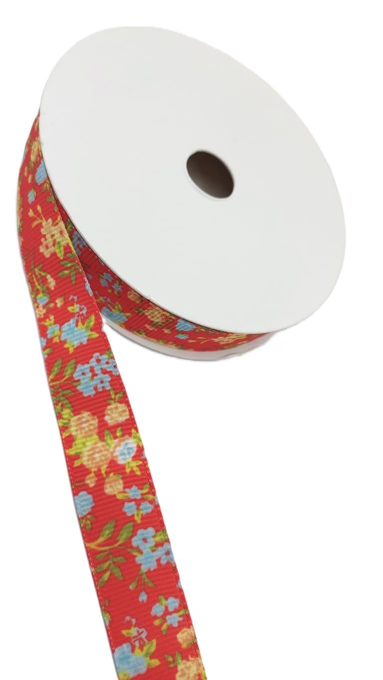 Wstążka rypsowa w kwiatki, 15mm/9,1mb, model 05