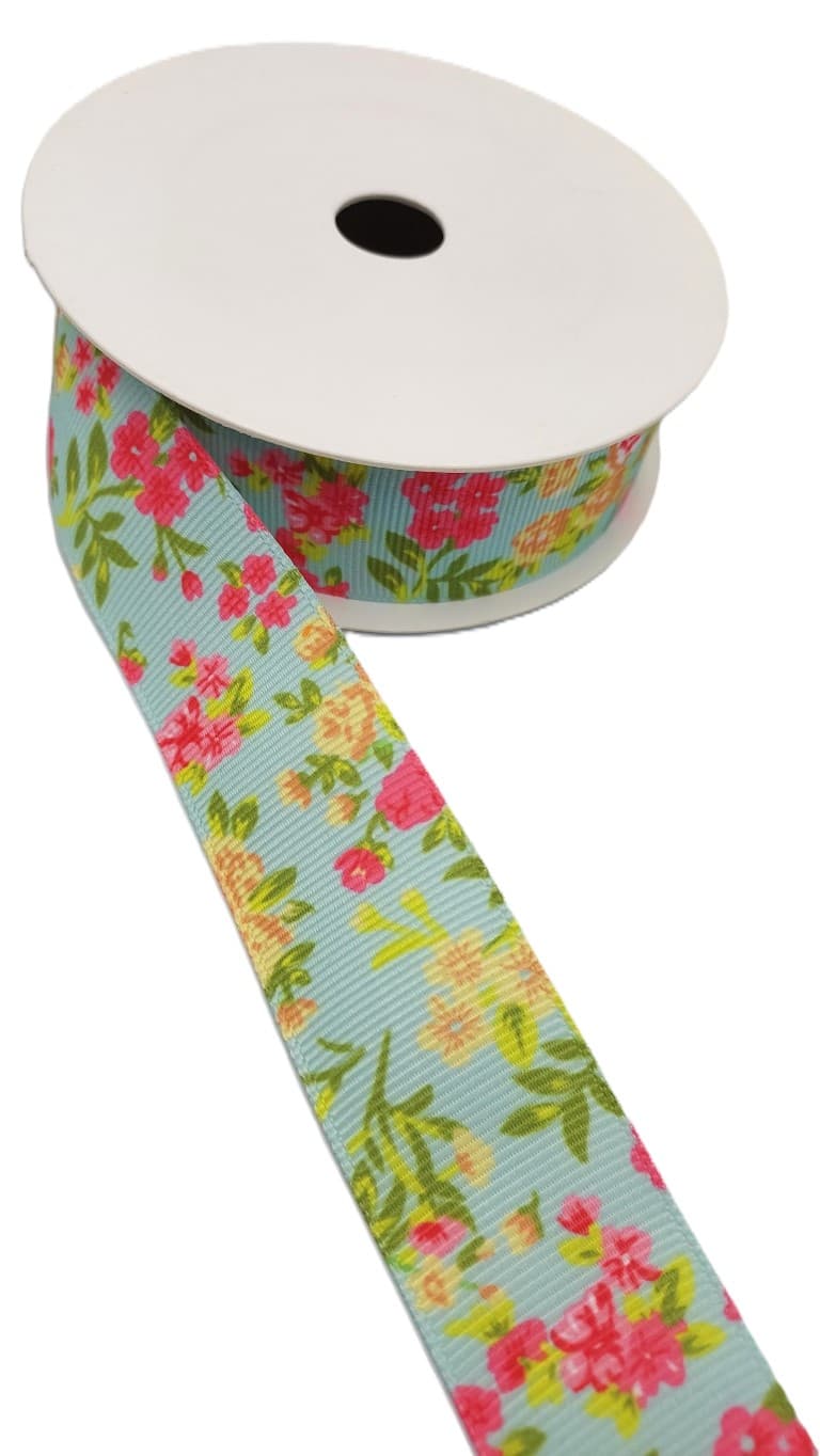 Wstążka rypsowa w kwiatki, 25mm/9,1mb, model 02