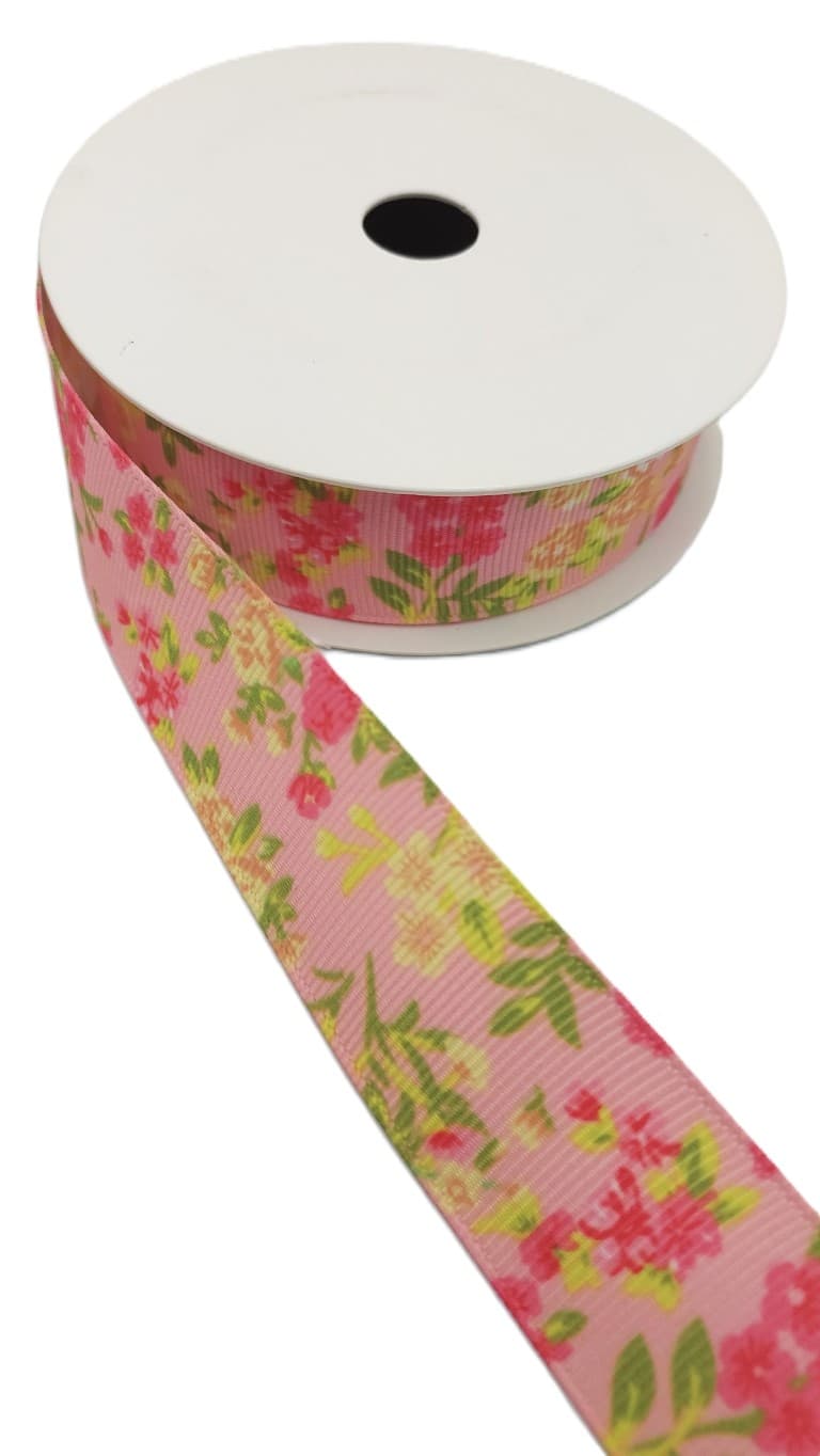 Wstążka rypsowa w kwiatki, 25mm/9,1mb, model 03