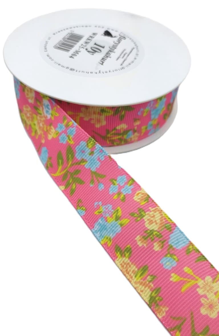 Wstążka rypsowa w kwiatki, 25mm/9,1mb, model 04