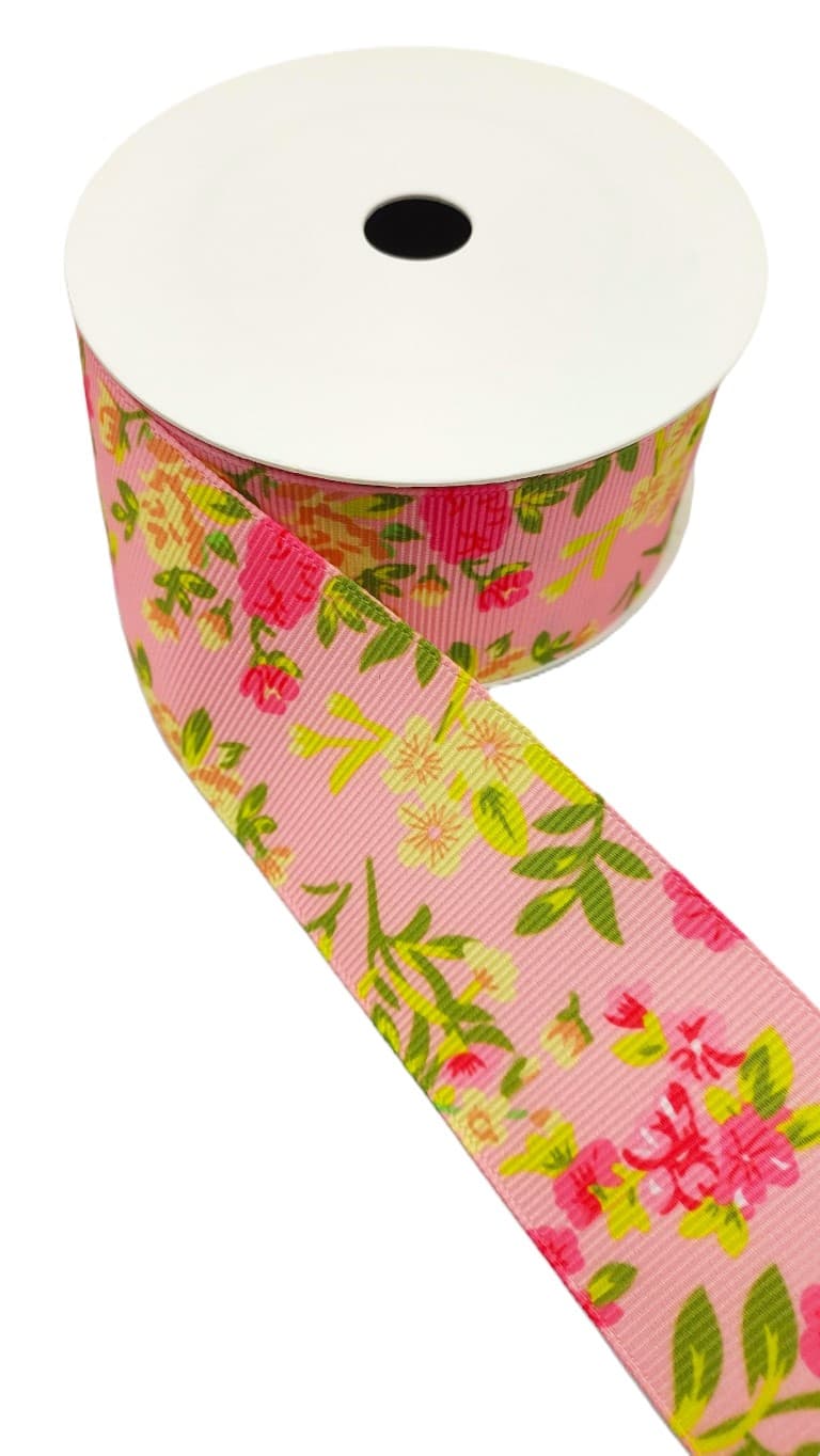 Wstążka rypsowa w kwiatki, 38mm/9,1mb, model 03