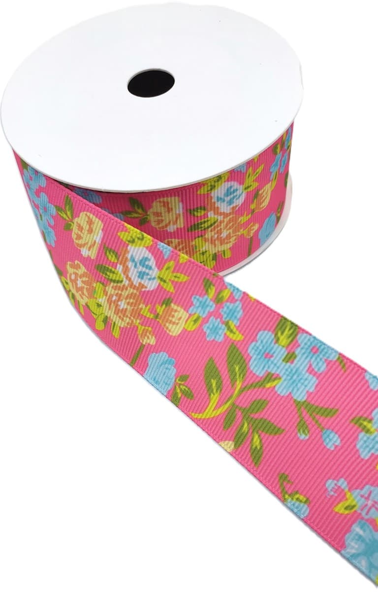 Wstążka rypsowa w kwiatki, 38mm/9,1mb, model 04