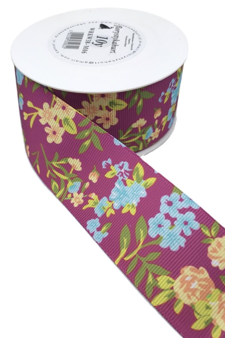 Wstążka rypsowa w kwiatki, 38mm/9,1mb, model 06
