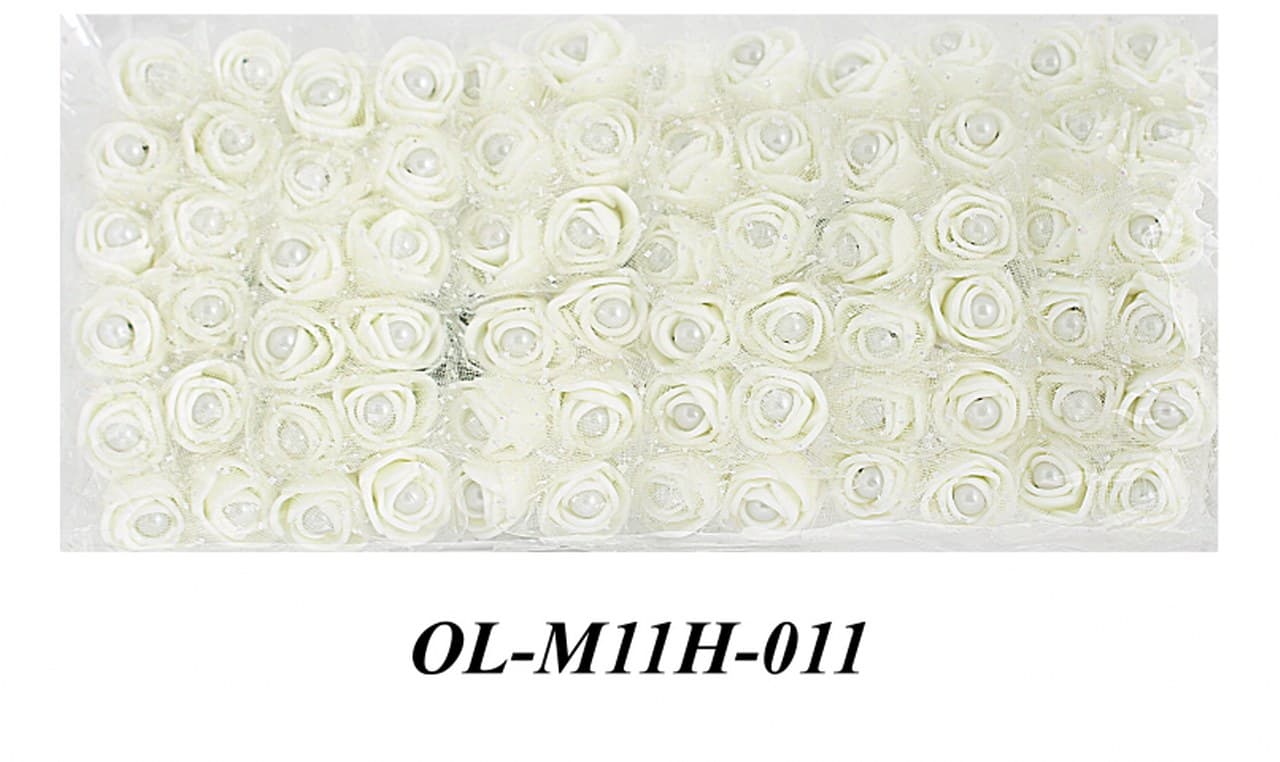 Piankowe kwiaty+perła+tiul, śr.2cm/6x12szt, j.krem