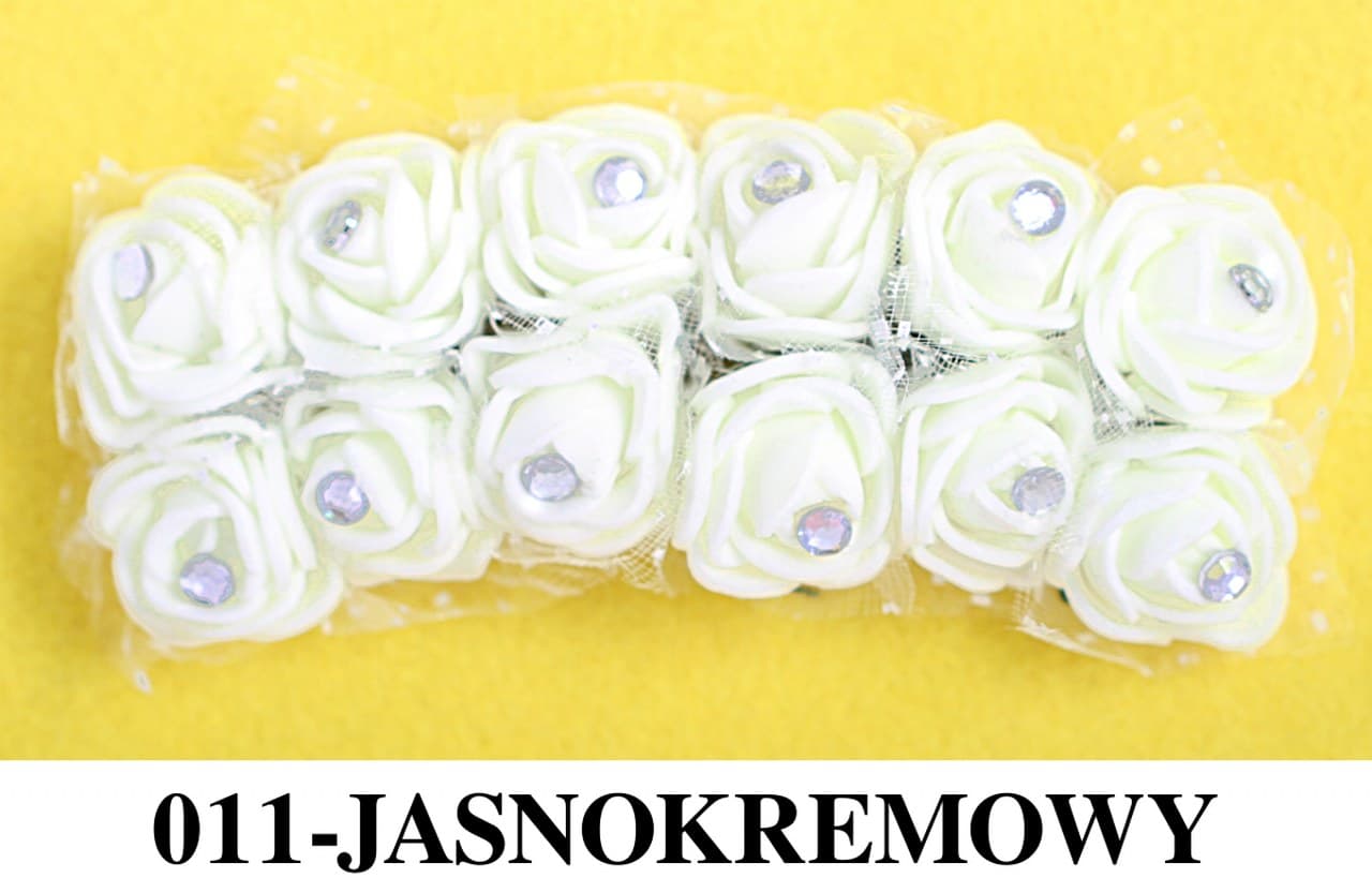 Piankowe kwiaty+diament+tiul śr2,5cm/12szt, j.krem