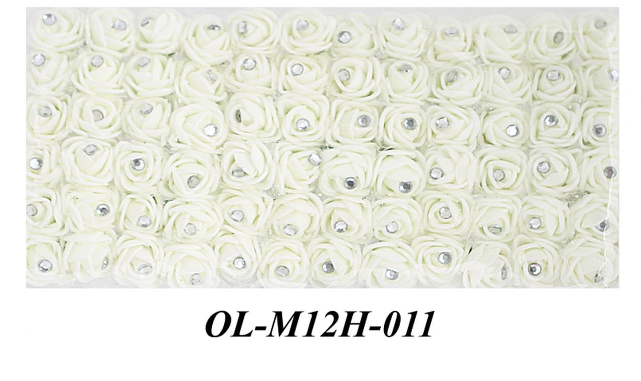 Piankowe kwiaty+diament+tiul 2,5cm/6x12szt, j.krem