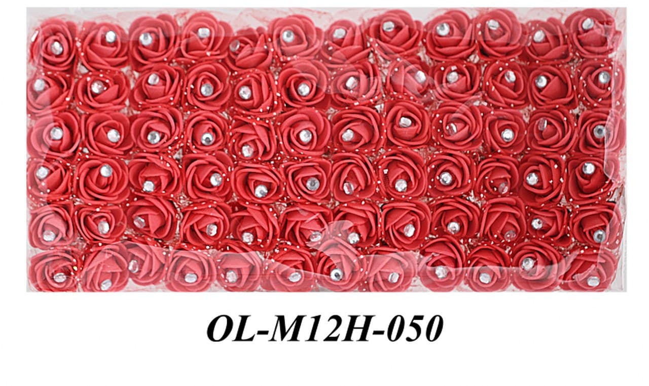 Piankowe kwiaty+diament+tiul 2,5cm/6x12sz czerwone