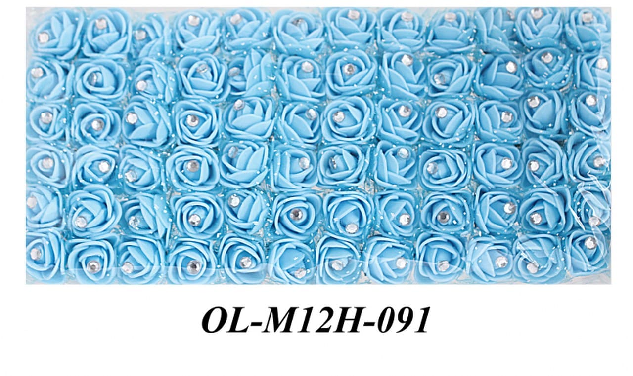 Piankowe kwiaty+diament+tiul 2,5cm/6x12sz błękitne