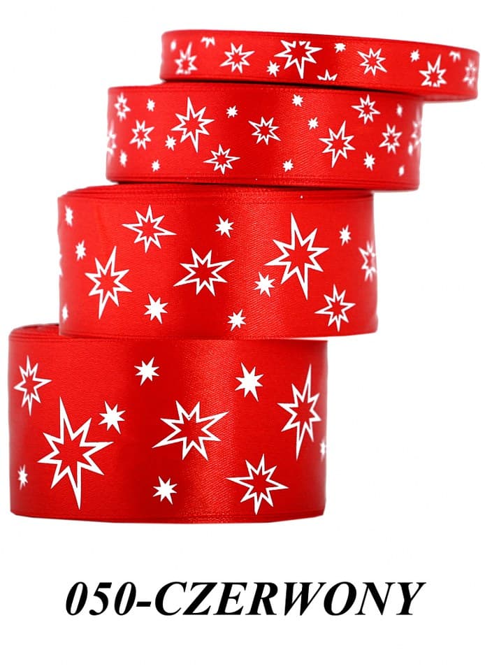 Wstążka satynowa gwiazdki, 12mm/22mb, czerwona 