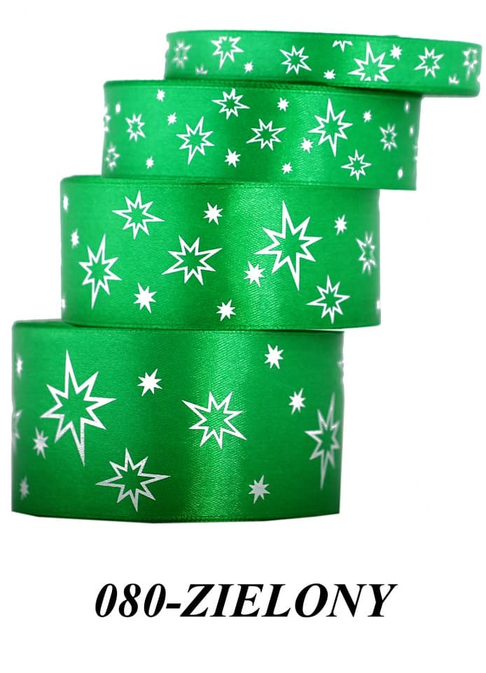 Wstążka satynowa gwiazdki, 25mm/22mb, zielona