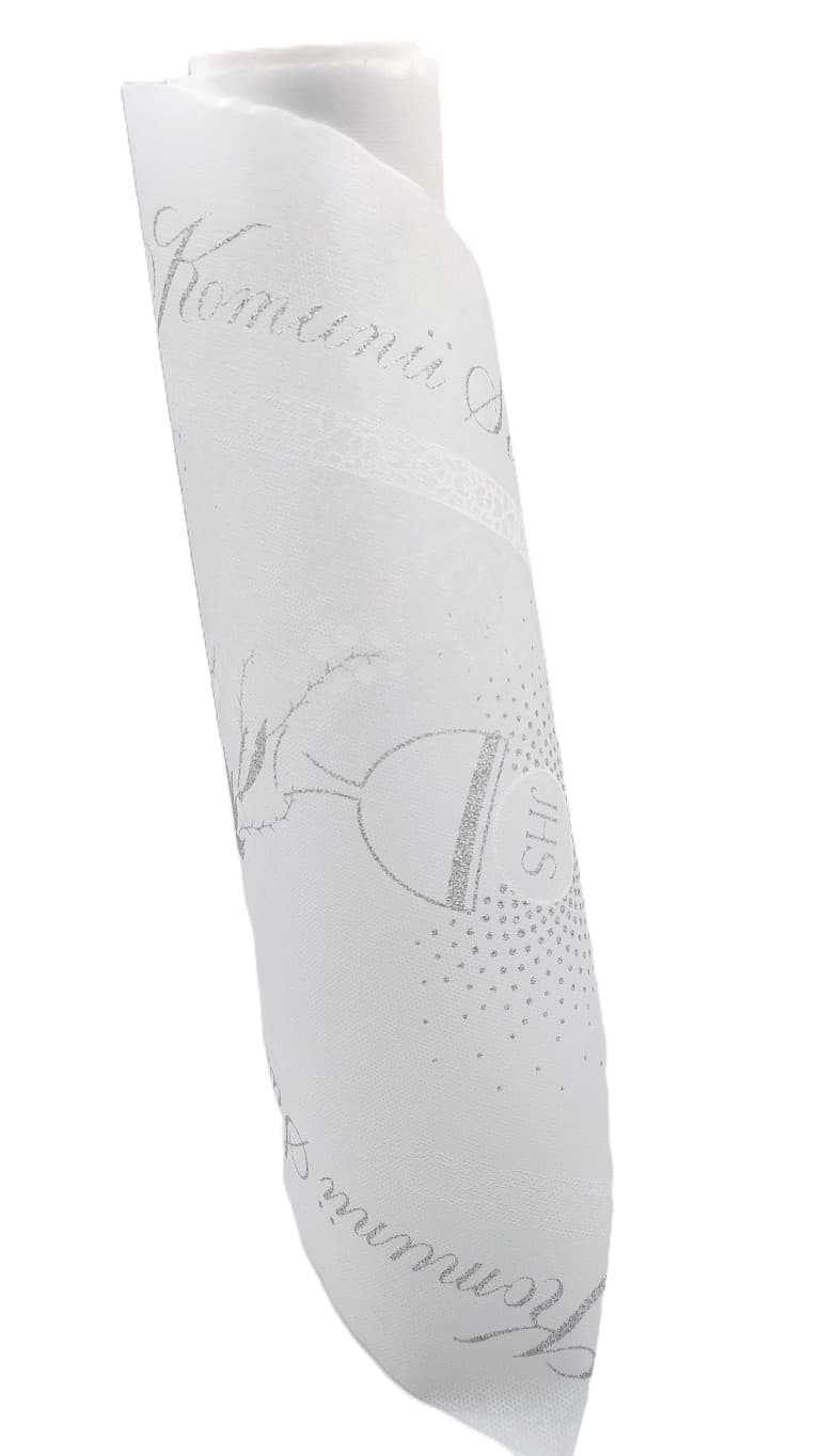 Bieżnik obrus IHS na komunię, 35cm/5mb, srebrzony