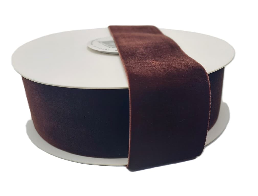 Wstążka velvetowa, 38mm/9mb, ciemnobrązowa