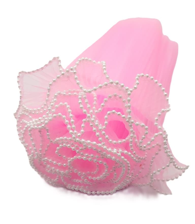 Sztywny tiul z perełkami, 28cm/4mb, blady róż