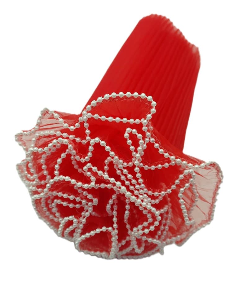 Sztywny tiul z perełkami, 28cm/4mb, czerwony