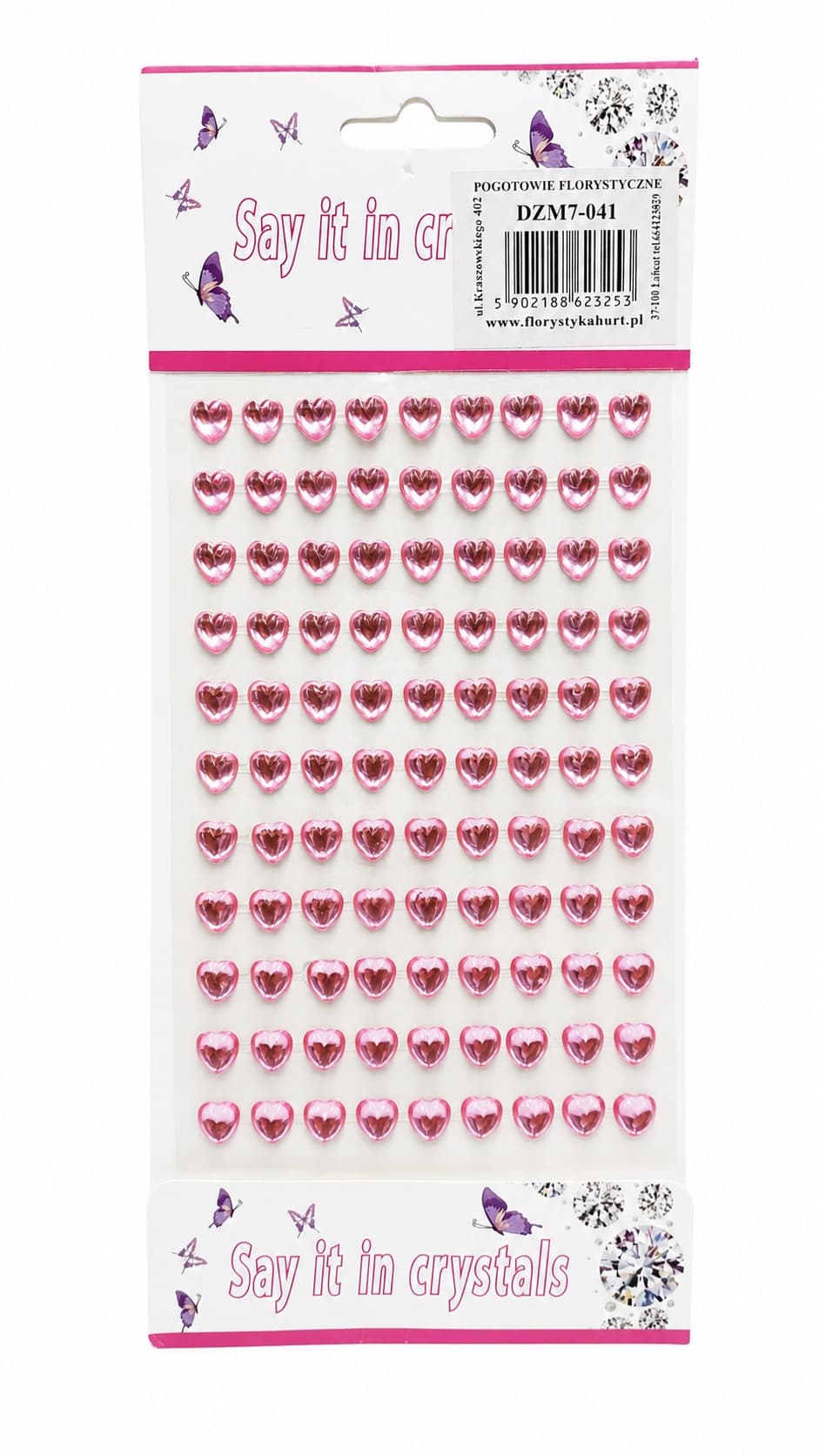 Dżety samoprzylepne serca, 7X7mm/99szt, jasny róż
