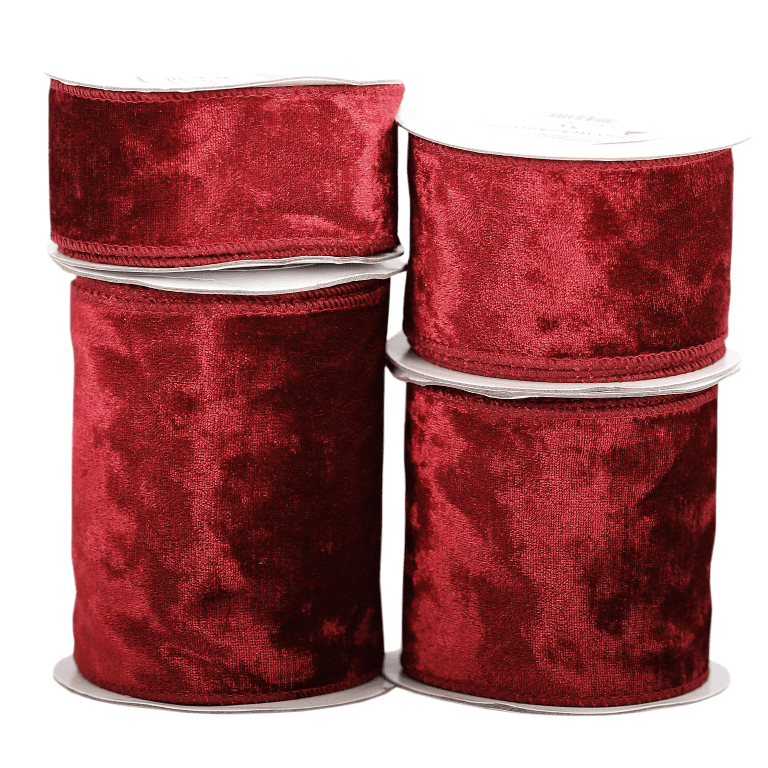 Wstążka z drutem VELVET TŁOCZONY 75mm/5y, czerwona