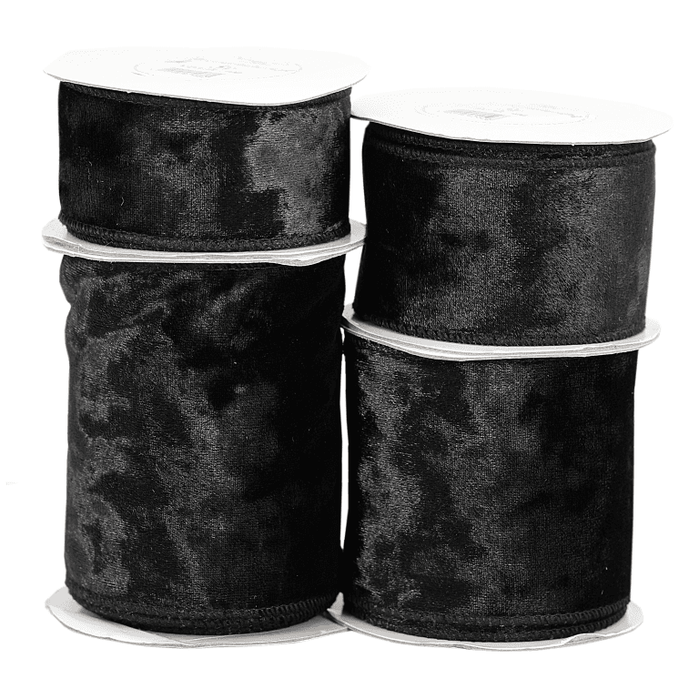 Wstążka z drutem VELVET TŁOCZONY 75mm/5y, czarna