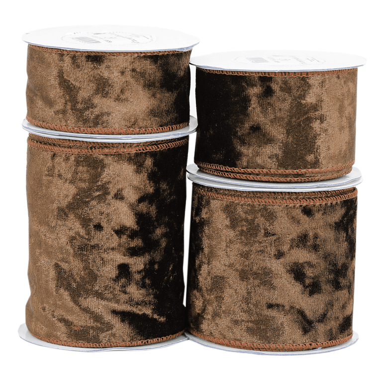 Wstążka z drutem VELVET TŁOCZONY 10cm/5y, c.brąz