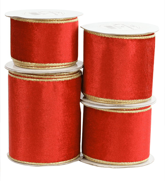Wstążka z drutem VELVET DWUKOLOR 63mm/5y, czerwona