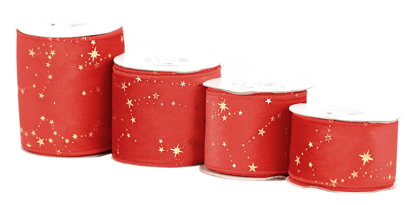 Wstążka z drutem VELVET GWIAZDKI 63mm/5y, czerwona