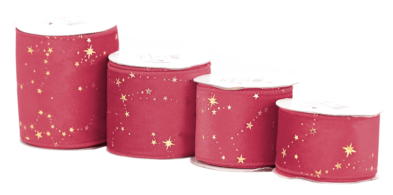 Wstążka z drutem VELVET GWIAZDKI 50mm/5 c.czerwona
