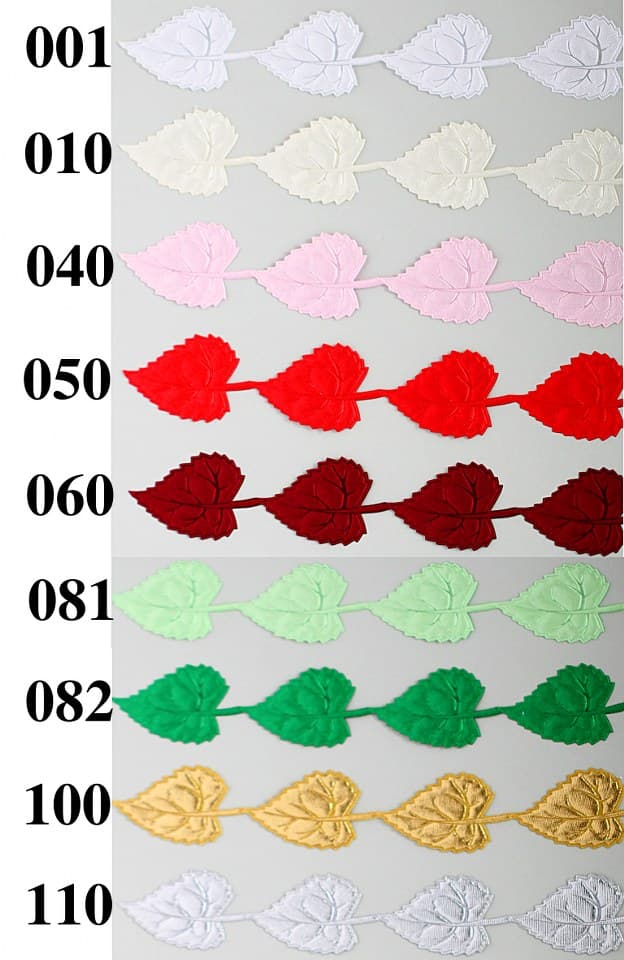 Aplikacje atłasowe liść duży,3x4cm, 1mb, j.zielony