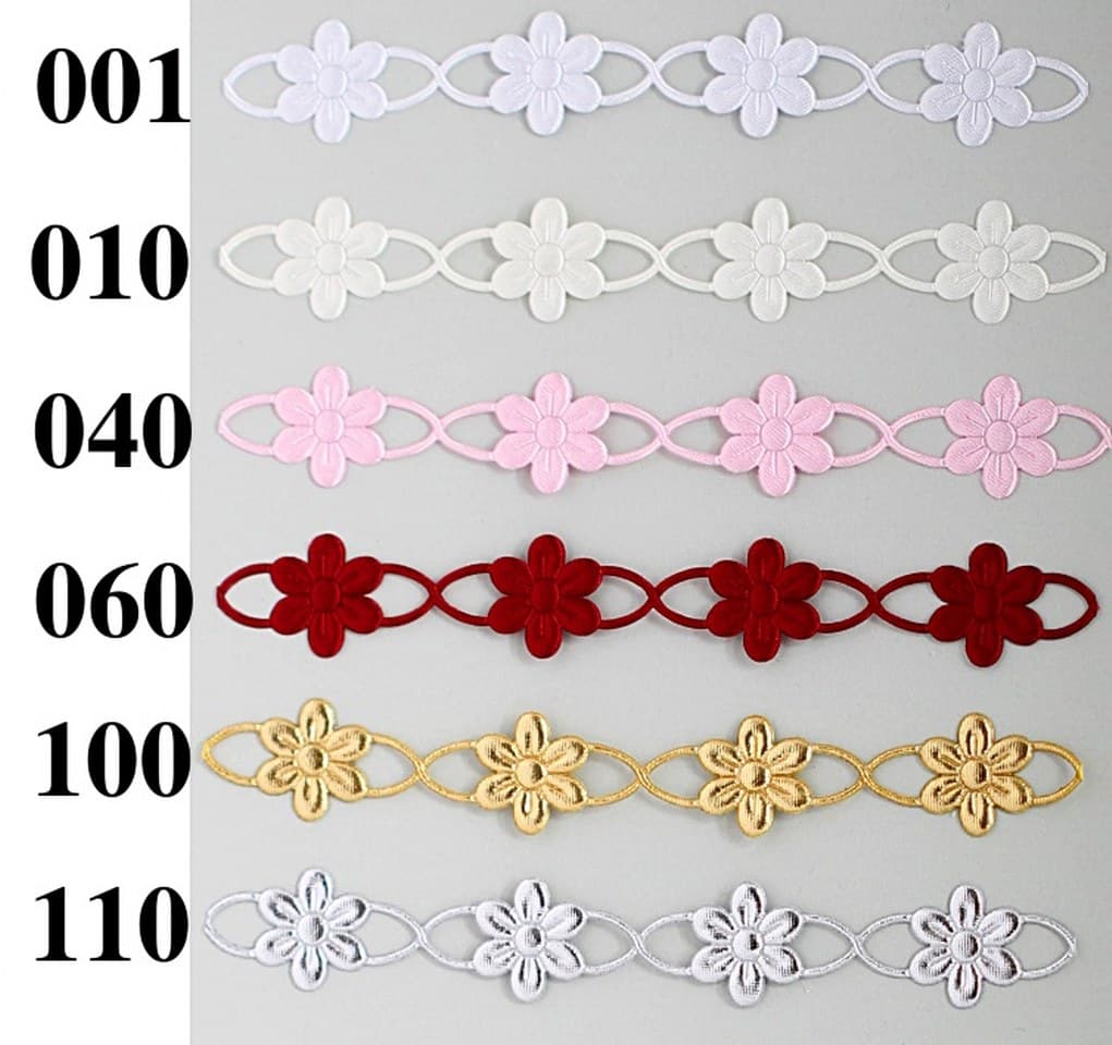 Aplikacje ażurowe kwiatek duży w taśmie,1mb srebro