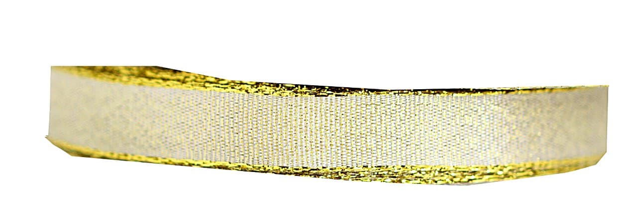 Wstążka brokatowa w paski 12mm/22mb, złota