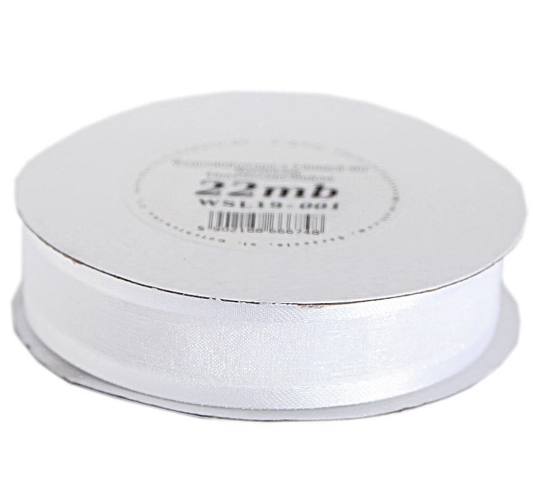 Wstążka szyfonowa z lamówką, 19mm/22mb, biała