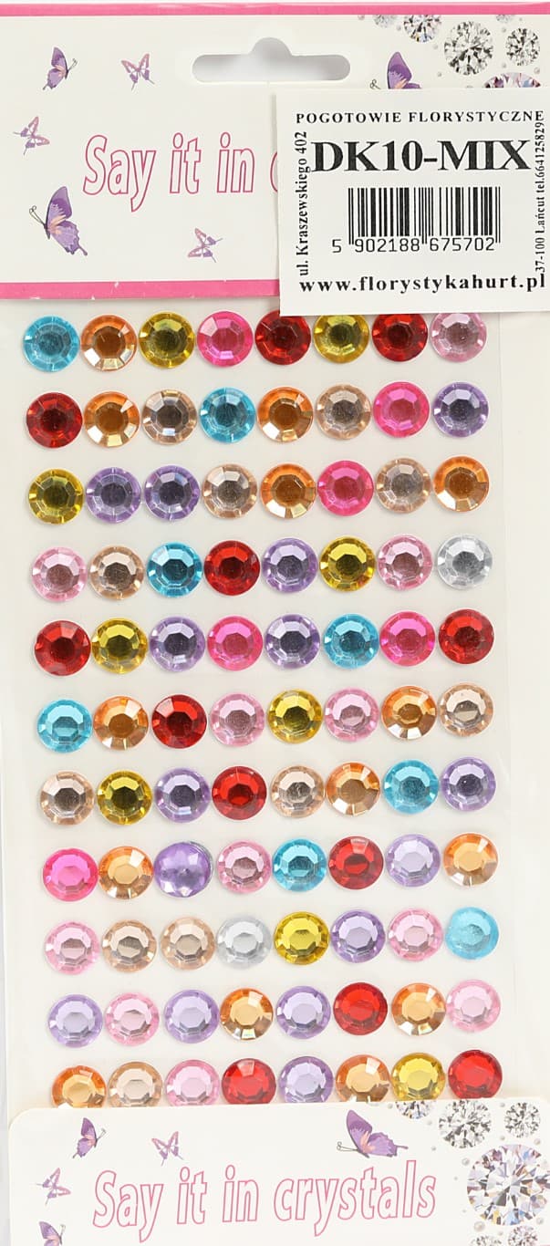 Dżety samoprzylepne kryształki 10mm/88sz mix kolor