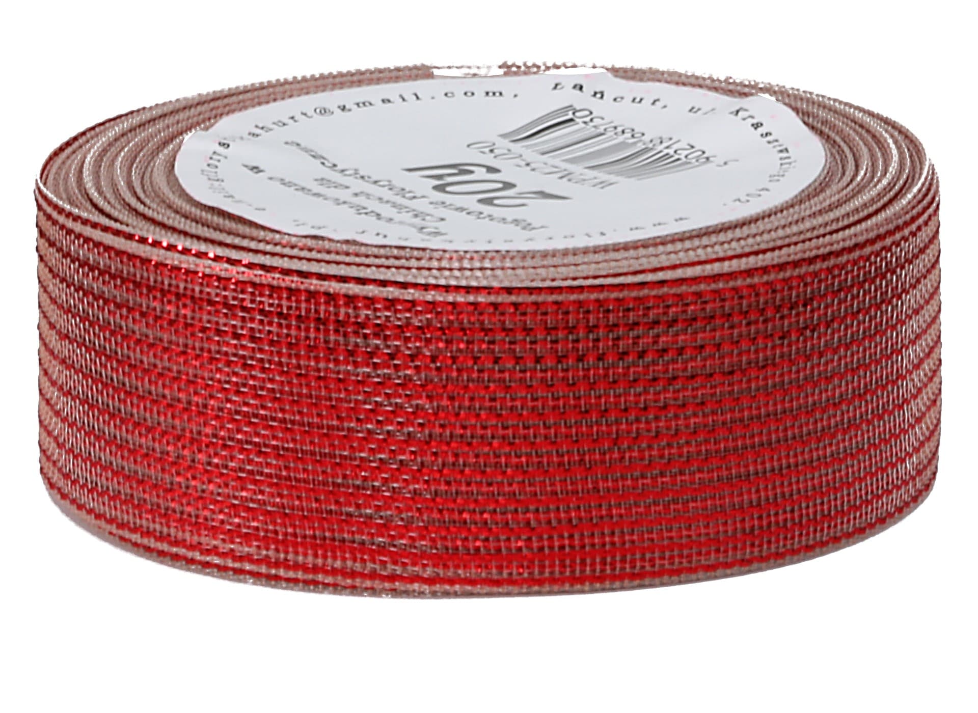 Wstążka w paski metalizowane, 25mm/18mb, czerwona